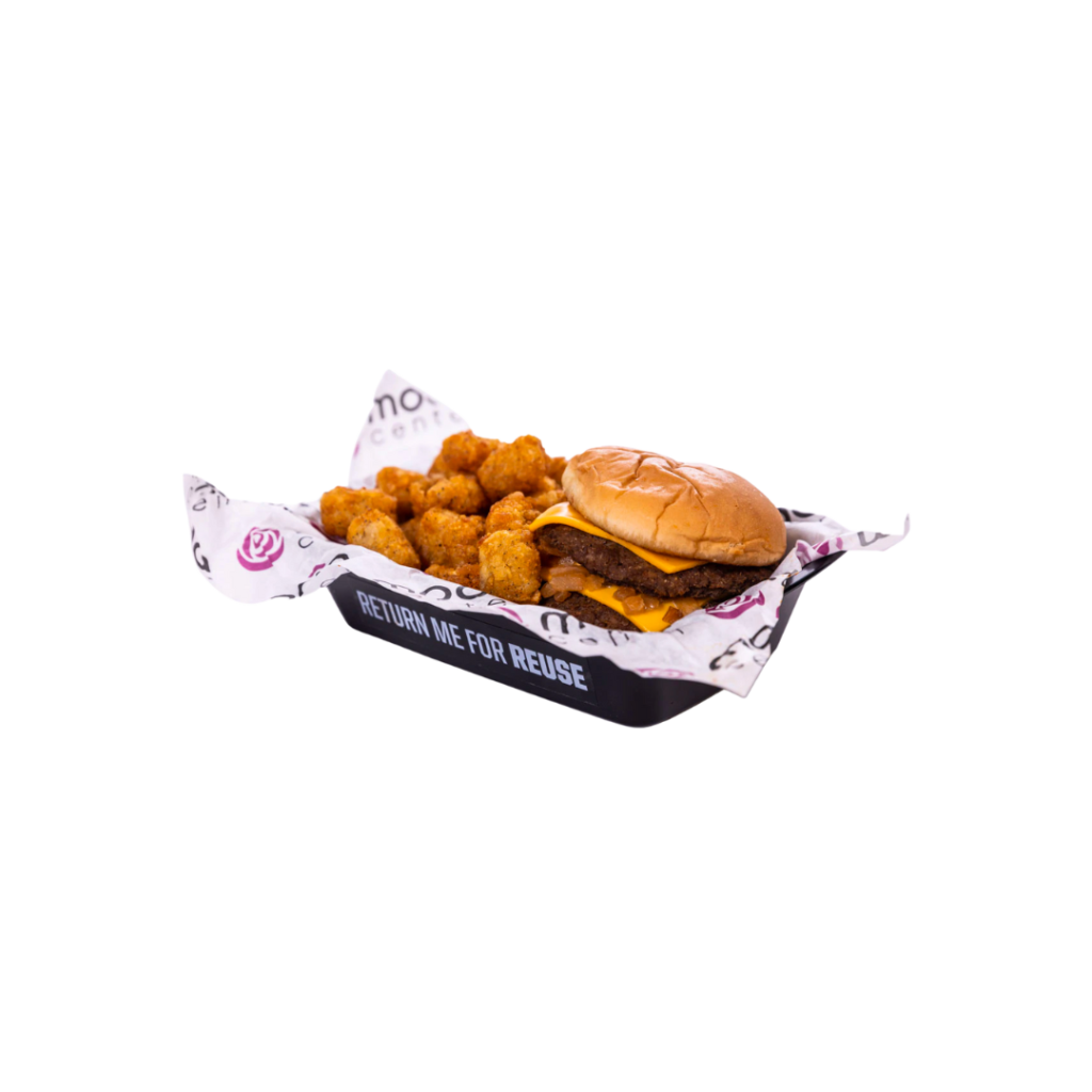 Reusable takeout containers at the Moda Center